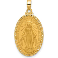 14K Yellow Gold Polished and Satin Miraculous Medal Oval Pendant - Religious Faith Symbol by Oro Pregiato