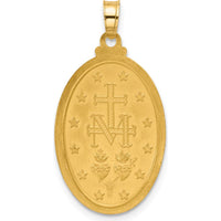 14K Yellow Gold Polished and Satin Miraculous Medal Oval Pendant - Religious Faith Symbol by Oro Pregiato