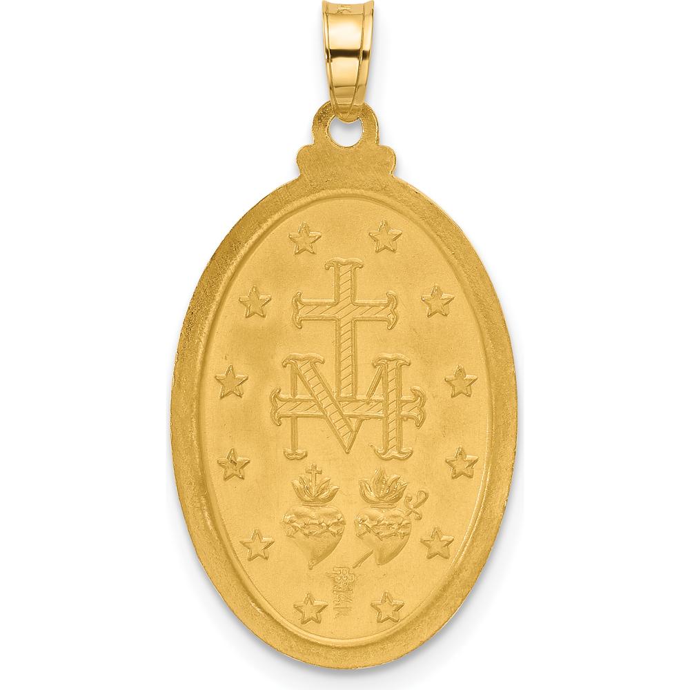 14K Yellow Gold Polished and Satin Miraculous Medal Oval Pendant - Religious Faith Symbol by Oro Pregiato