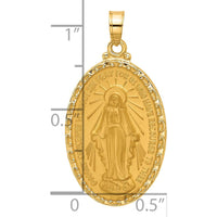 14K Yellow Gold Polished and Satin Miraculous Medal Oval Pendant - Religious Faith Symbol by Oro Pregiato