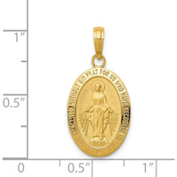 14K Yellow Gold Polished and Satin Miraculous Medal Oval Pendant with Virgin Mary Design by Oro Pregiato