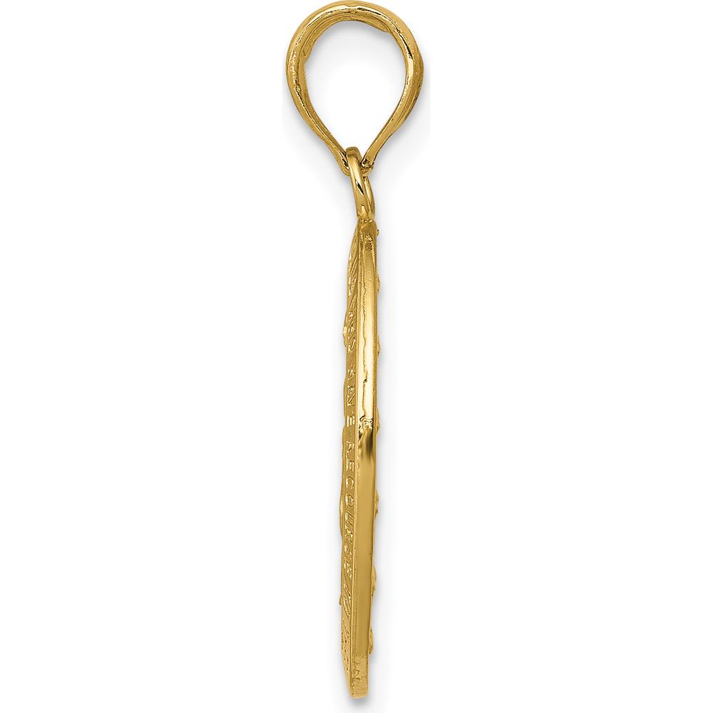 14K Yellow Gold Polished and Satin Miraculous Medal Oval Pendant with Virgin Mary Design by Oro Pregiato