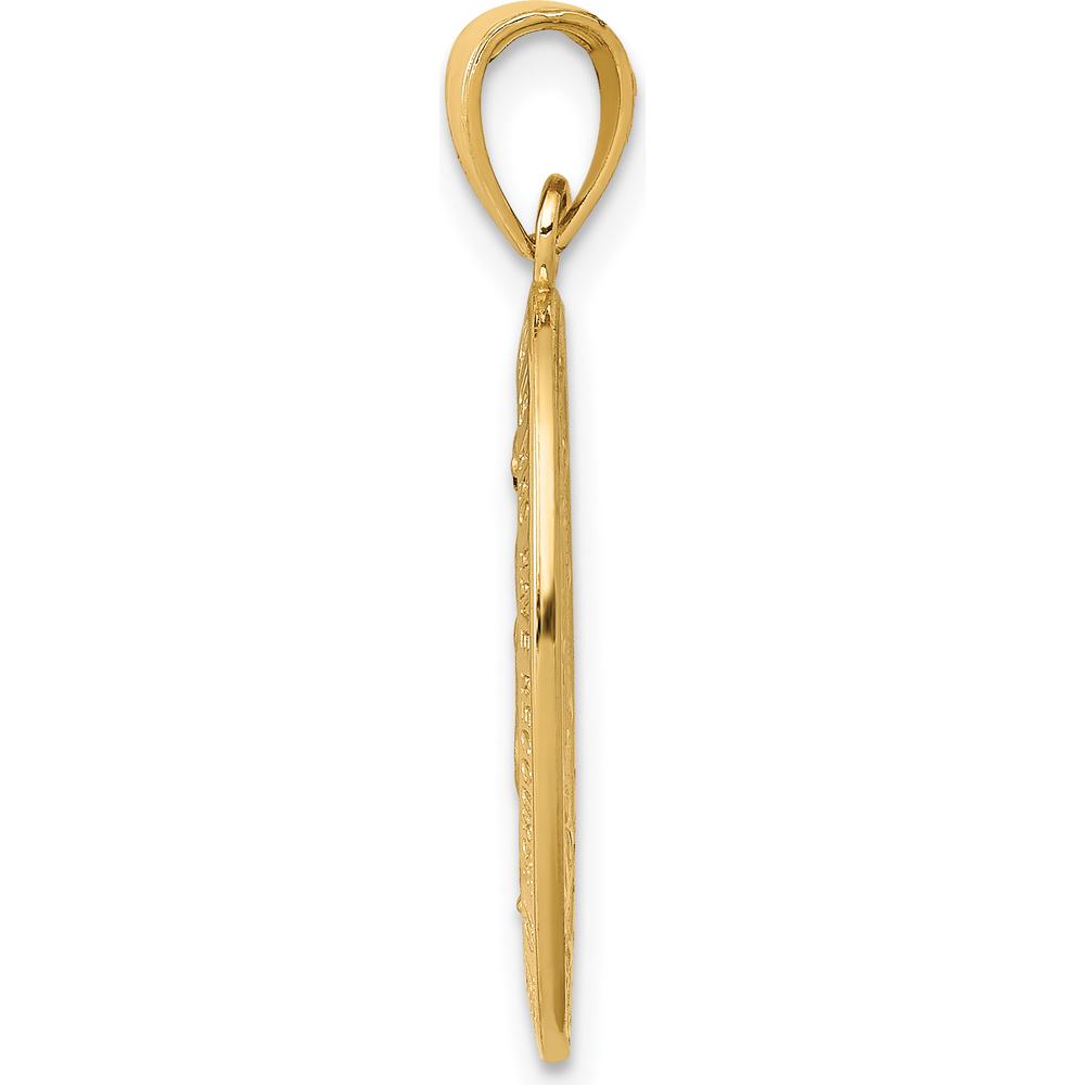 14K Yellow Gold Polished and Satin Miraculous Medal Oval Pendant with Virgin Mary Design by Oro Pregiato