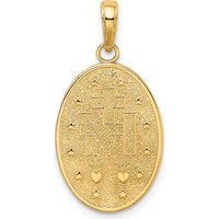 14K Yellow Gold Polished and Satin Miraculous Medal Oval Pendant with Virgin Mary Design by Oro Pregiato