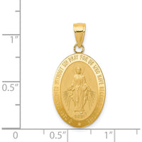 14K Yellow Gold Polished and Satin Miraculous Medal Oval Pendant with Virgin Mary Design by Oro Pregiato