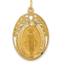 14K Yellow Gold Polished and Satin Miraculous Medal Oval Pendant by Oro Pregiato