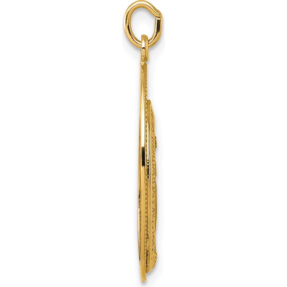 14K Yellow Gold Polished and Satin Miraculous Medal Oval Pendant by Oro Pregiato