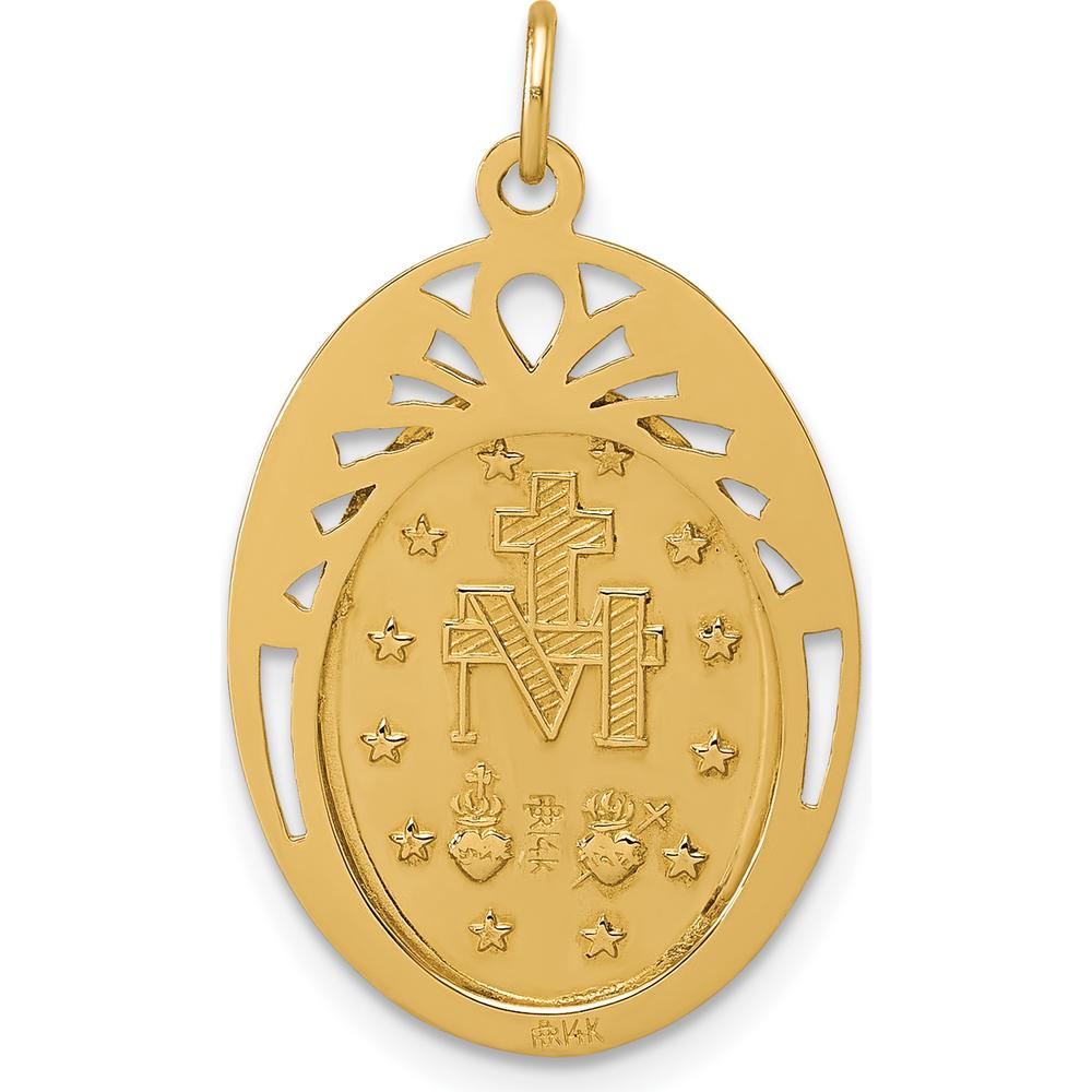 14K Yellow Gold Polished and Satin Miraculous Medal Oval Pendant by Oro Pregiato