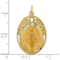 14K Yellow Gold Polished and Satin Miraculous Medal Oval Pendant by Oro Pregiato