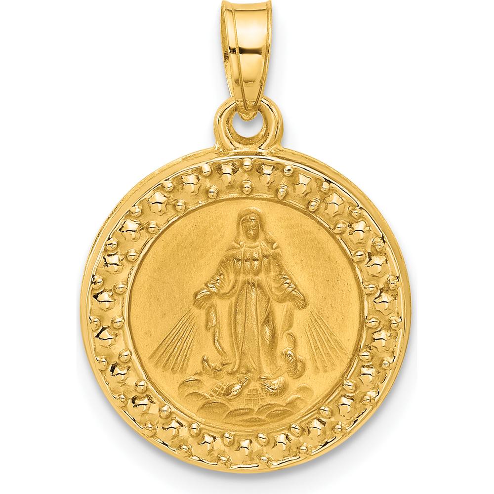 14K Yellow Gold Polished and Satin Miraculous Medal Pendant - 21.3mm Length by Oro Pregiato