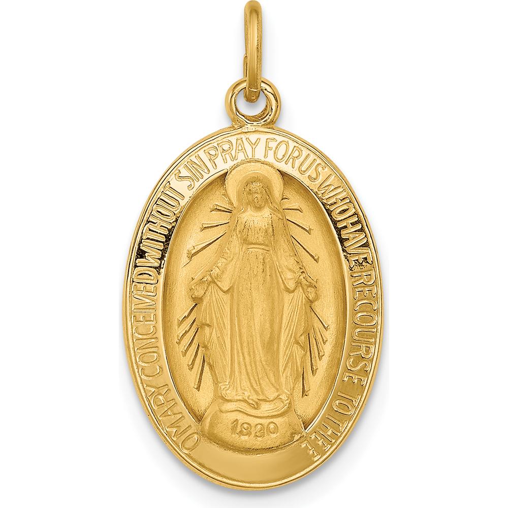 14K Yellow Gold Polished and Satin Miraculous Medal Pendant - 24.5mm by Oro Pregiato