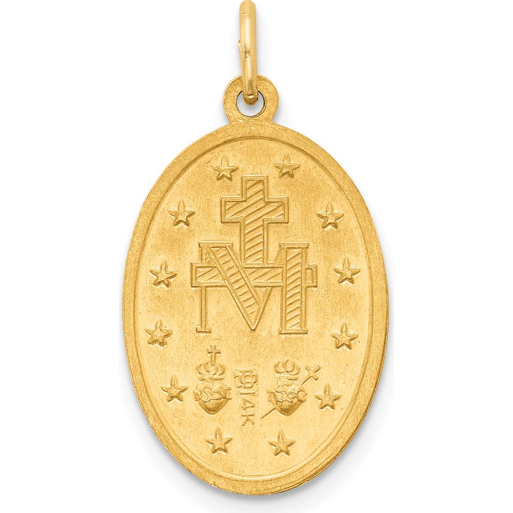 14K Yellow Gold Polished and Satin Miraculous Medal Pendant - 24.5mm by Oro Pregiato