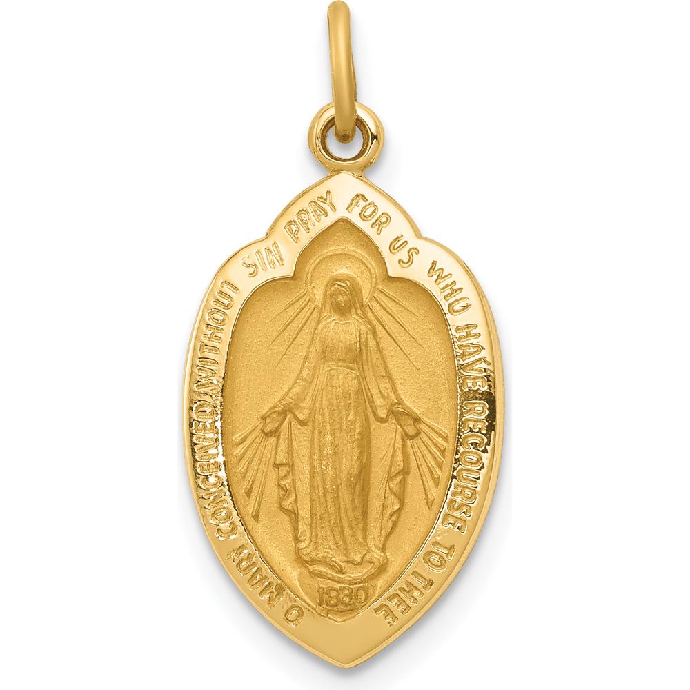 14K Yellow Gold Polished and Satin Miraculous Medal Pendant - 24mm x 12mm by Oro Pregiato