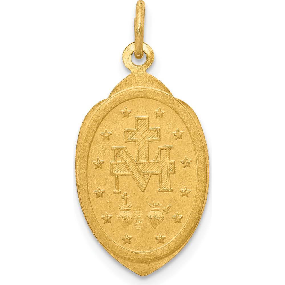 14K Yellow Gold Polished and Satin Miraculous Medal Pendant - 24mm x 12mm by Oro Pregiato