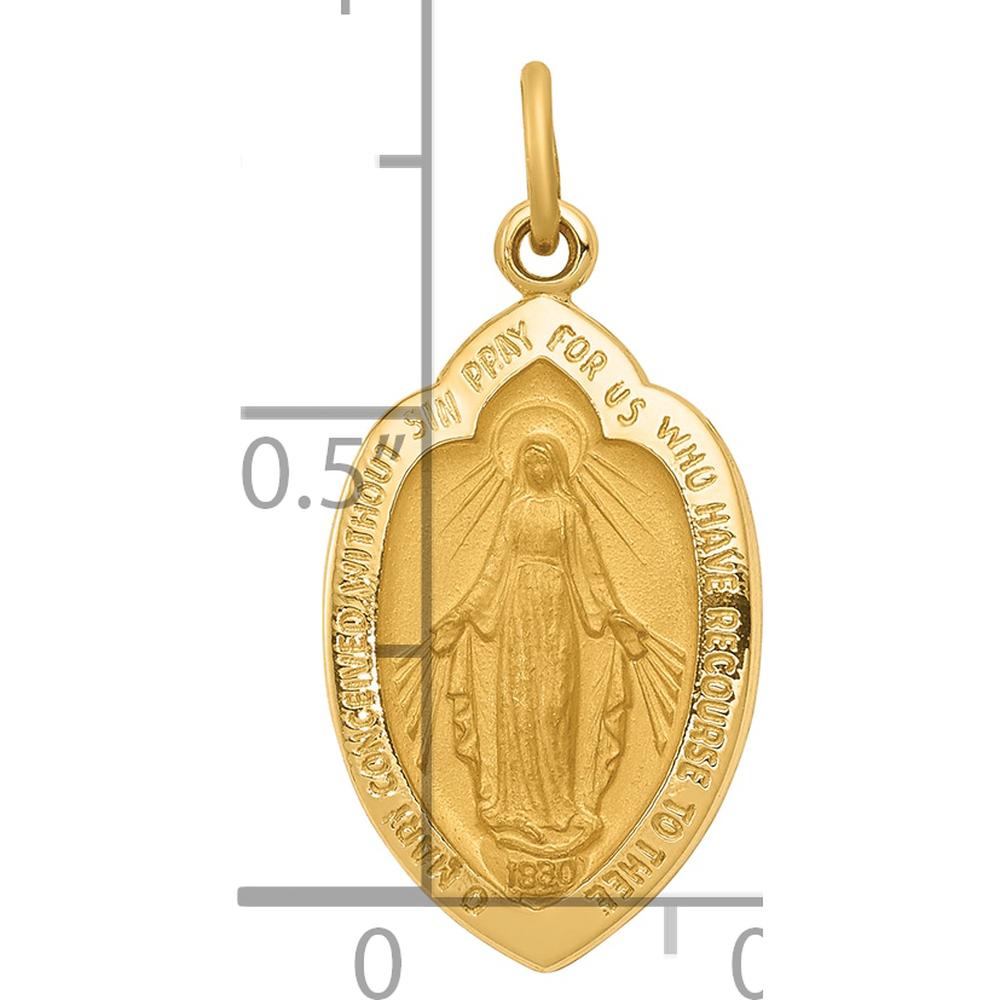 14K Yellow Gold Polished and Satin Miraculous Medal Pendant - 24mm x 12mm by Oro Pregiato