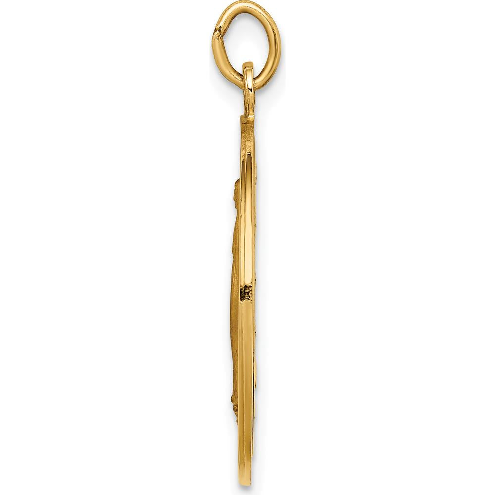 14K Yellow Gold Polished and Satin Miraculous Medal Pendant - 27.5mm Length by Oro Pregiato