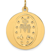 14K Yellow Gold Polished and Satin Miraculous Medal Pendant - 27.5mm Length by Oro Pregiato