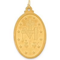 14K Yellow Gold Polished and Satin Miraculous Medal Pendant - 29.75mm Length by Oro Pregiato