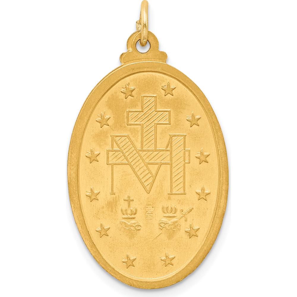 14K Yellow Gold Polished and Satin Miraculous Medal Pendant - 29.75mm Length by Oro Pregiato
