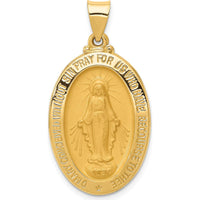 14K Yellow Gold Polished and Satin Miraculous Medal Pendant - 34.5mm by Oro Pregiato