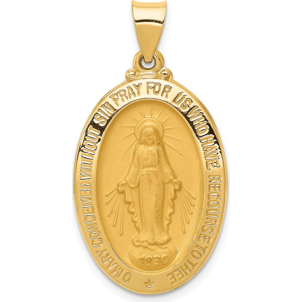 14K Yellow Gold Polished and Satin Miraculous Medal Pendant - 34.5mm by Oro Pregiato