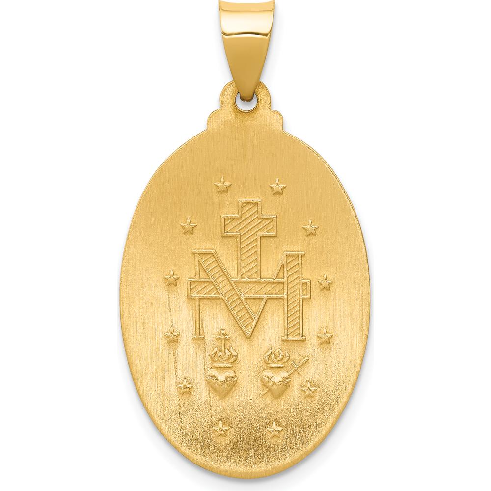 14K Yellow Gold Polished and Satin Miraculous Medal Pendant - 34.5mm by Oro Pregiato
