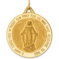 14K Yellow Gold Polished and Satin Miraculous Medal Pendant - 37mm Length by Oro Pregiato