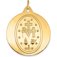 14K Yellow Gold Polished and Satin Miraculous Medal Pendant - 37mm Length by Oro Pregiato