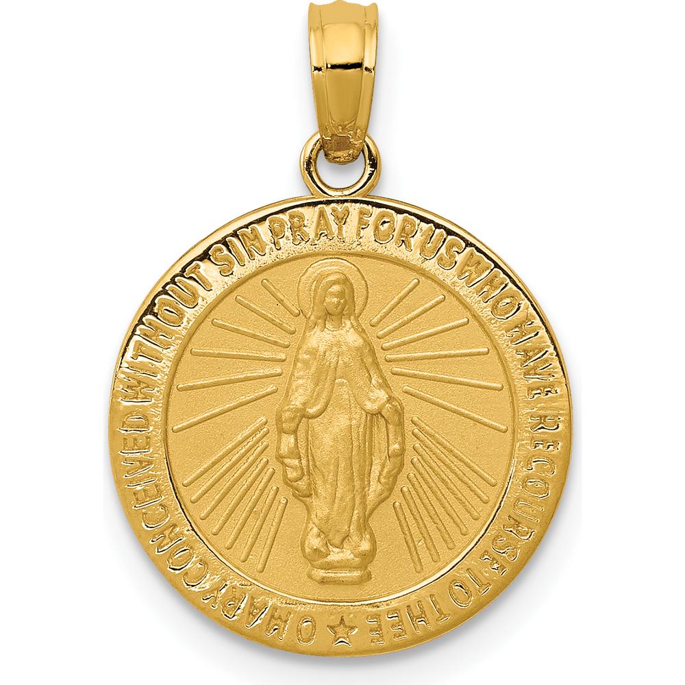 14K Yellow Gold Polished and Satin Miraculous Medal Pendant - Faith-Inspired Design by Oro Pregiato