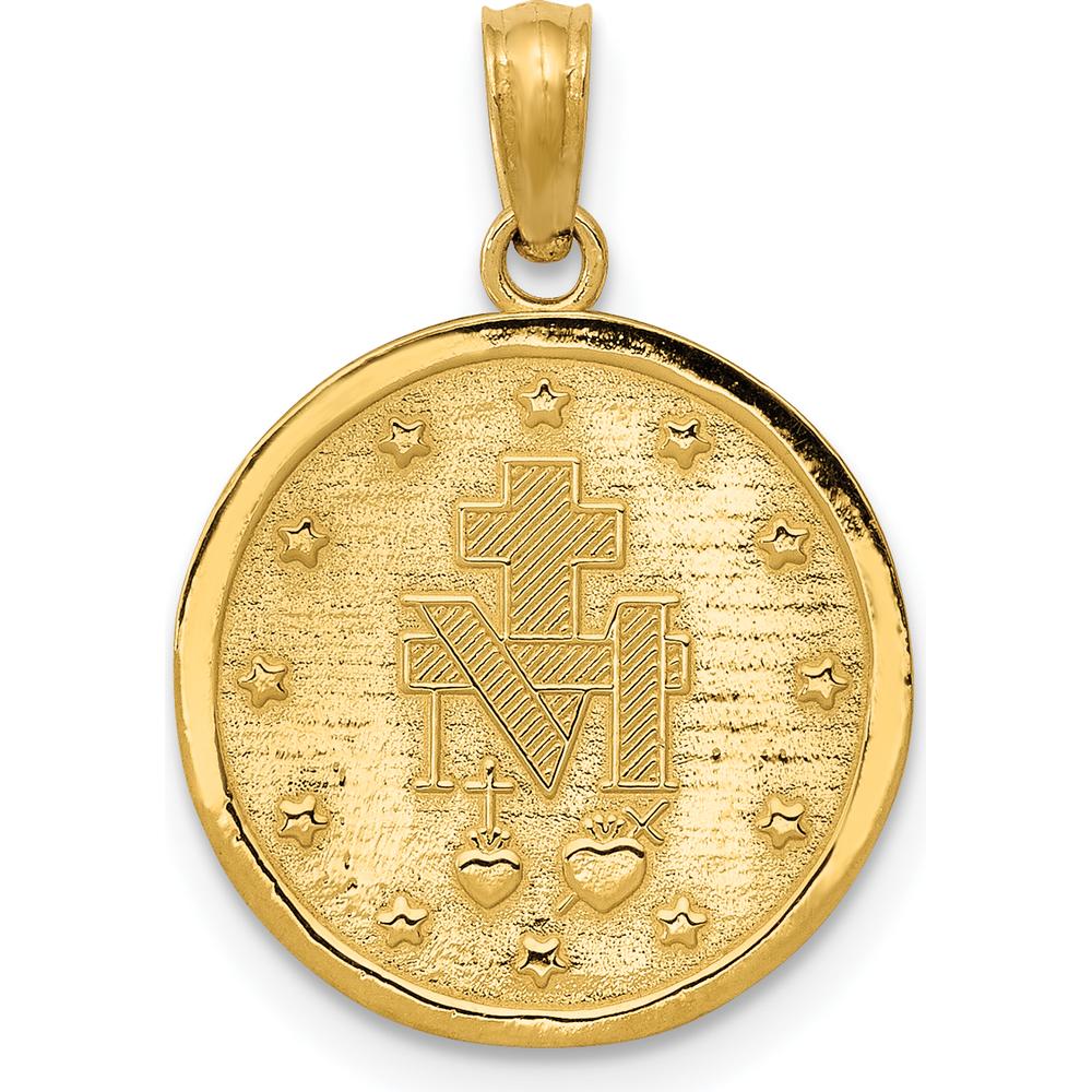14K Yellow Gold Polished and Satin Miraculous Medal Pendant - Faith-Inspired Design by Oro Pregiato