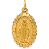14K Yellow Gold Polished and Satin Miraculous Medal Pendant with Scalloped Edge - 26.5mm x 14.25mm by Oro Pregiato