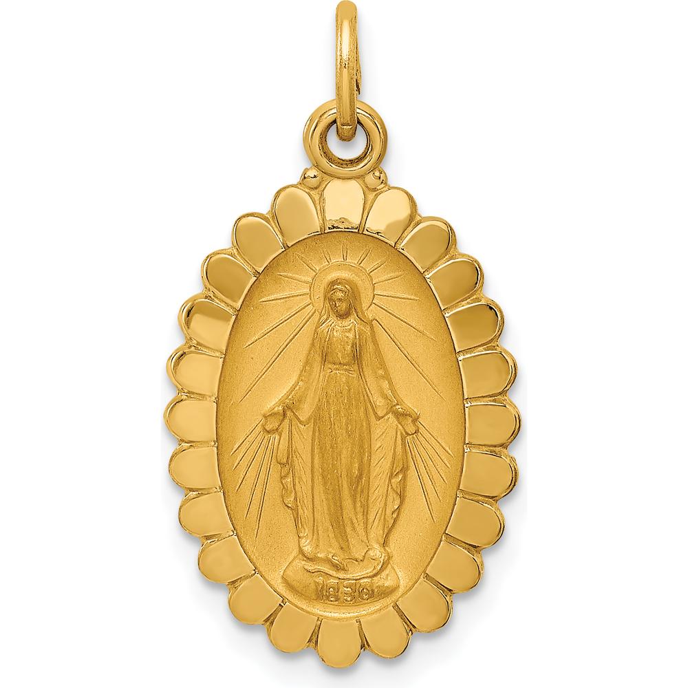 14K Yellow Gold Polished and Satin Miraculous Medal Pendant with Scalloped Edge - 26.5mm x 14.25mm by Oro Pregiato