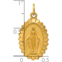 14K Yellow Gold Polished and Satin Miraculous Medal Pendant with Scalloped Edge - 26.5mm x 14.25mm by Oro Pregiato