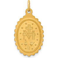 14K Yellow Gold Polished and Satin Miraculous Medal Pendant with Scalloped Edge - 26.5mm x 14.25mm by Oro Pregiato