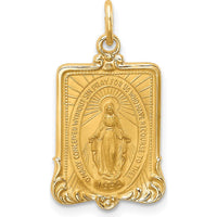 14K Yellow Gold Polished and Satin Miraculous Medal Rectangular Pendant - 23.55mm Length by Oro Pregiato
