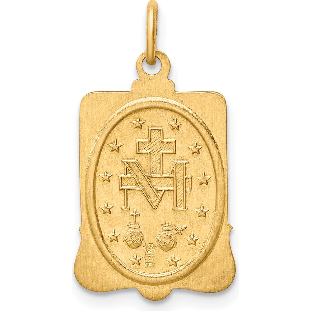 14K Yellow Gold Polished and Satin Miraculous Medal Rectangular Pendant - 23.55mm Length by Oro Pregiato