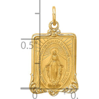 14K Yellow Gold Polished and Satin Miraculous Medal Rectangular Pendant - 23.55mm Length by Oro Pregiato