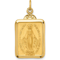 14K Yellow Gold Polished and Satin Miraculous Medal Rectangular Pendant - Religious Jewelry by Oro Pregiato