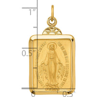14K Yellow Gold Polished and Satin Miraculous Medal Rectangular Pendant - Religious Jewelry by Oro Pregiato
