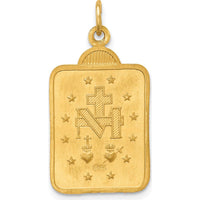 14K Yellow Gold Polished and Satin Miraculous Medal Rectangular Pendant - Religious Jewelry by Oro Pregiato