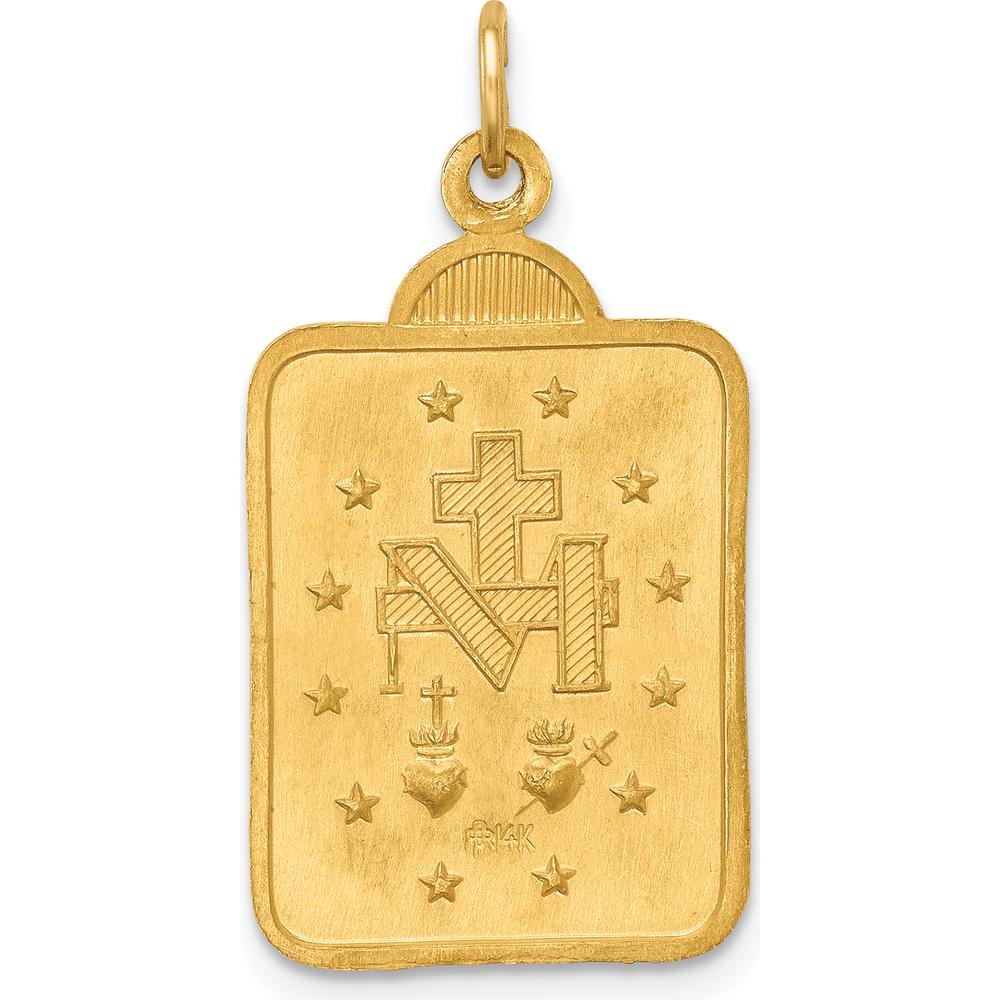 14K Yellow Gold Polished and Satin Miraculous Medal Rectangular Pendant - Religious Jewelry by Oro Pregiato