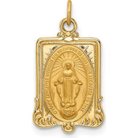14K Yellow Gold Polished and Satin Miraculous Medal Rectangular Pendant - Solid Gold Faith Jewelry by Oro Pregiato