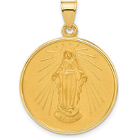 14K Yellow Gold Polished and Satin Miraculous Medal Round Pendant by Oro Pregiato