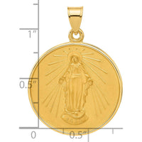 14K Yellow Gold Polished and Satin Miraculous Medal Round Pendant by Oro Pregiato