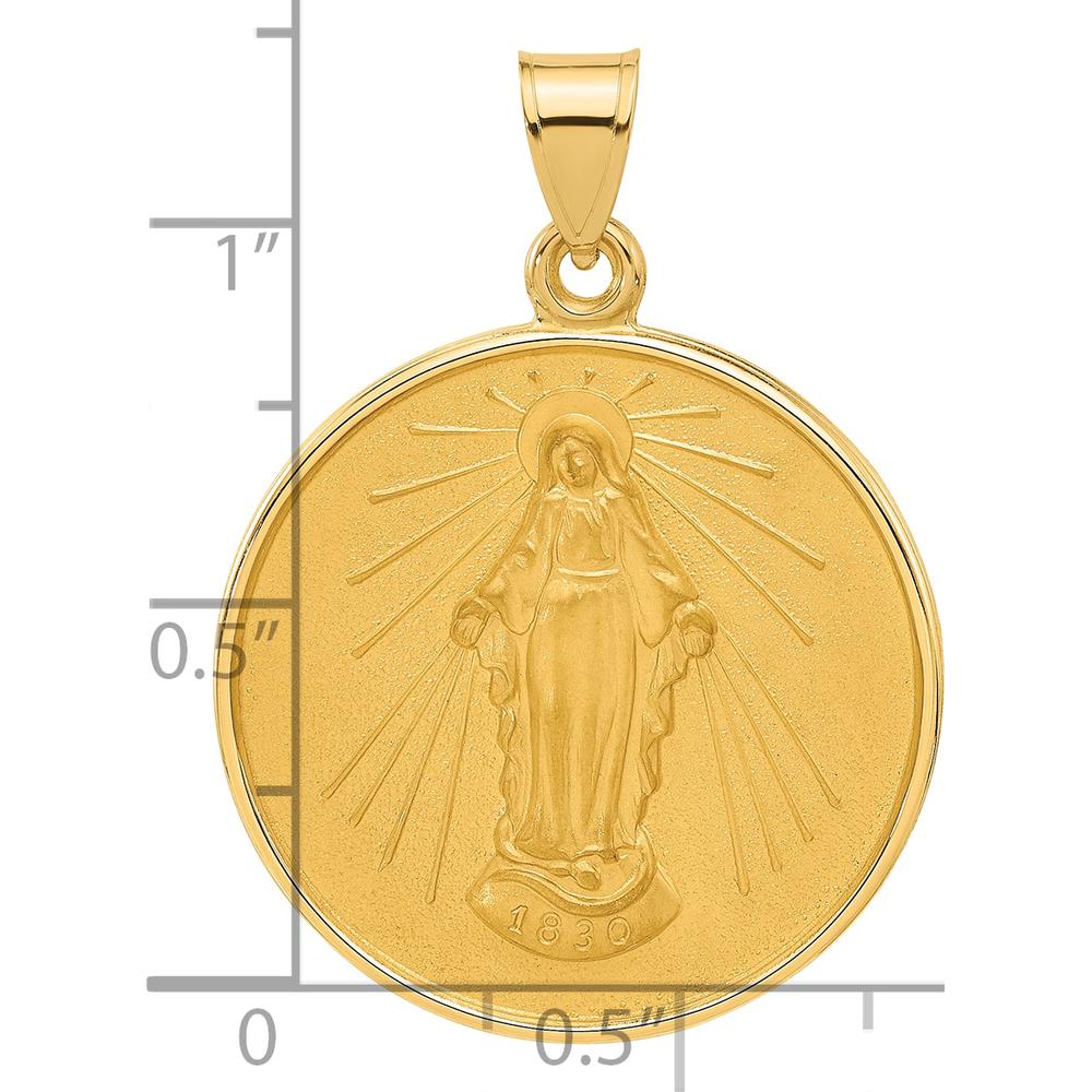 14K Yellow Gold Polished and Satin Miraculous Medal Round Pendant by Oro Pregiato
