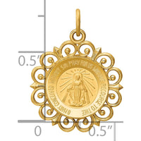 14K Yellow Gold Polished and Satin Miraculous Medal with Scallop Frame Round Charm by Oro Pregiato