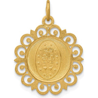 14K Yellow Gold Polished and Satin Miraculous Medal with Scallop Frame Round Charm by Oro Pregiato