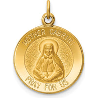 14K Yellow Gold Polished and Satin Mother Cabrini Round Charm Pendant - 19.65mm by Oro Pregiato