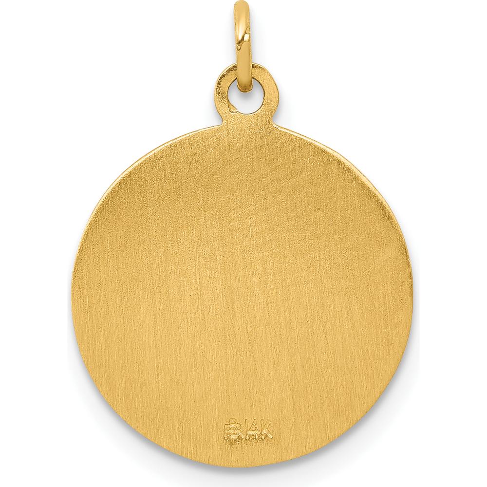 14K Yellow Gold Polished and Satin Mother Cabrini Round Charm Pendant - 19.65mm by Oro Pregiato