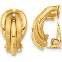 14K Yellow Gold Polished and Satin Omega Clip Non-Pierced Button Earrings - 18mm Length, 10mm Width by 0